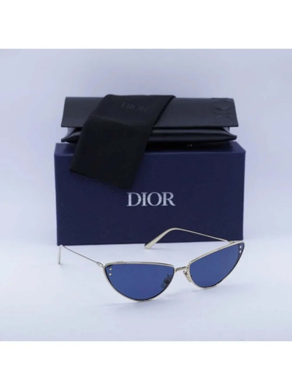 Dior MISSDIOR B1U B0B0 Sunglasses Gold Cat Eye Frame, Blue Lenses